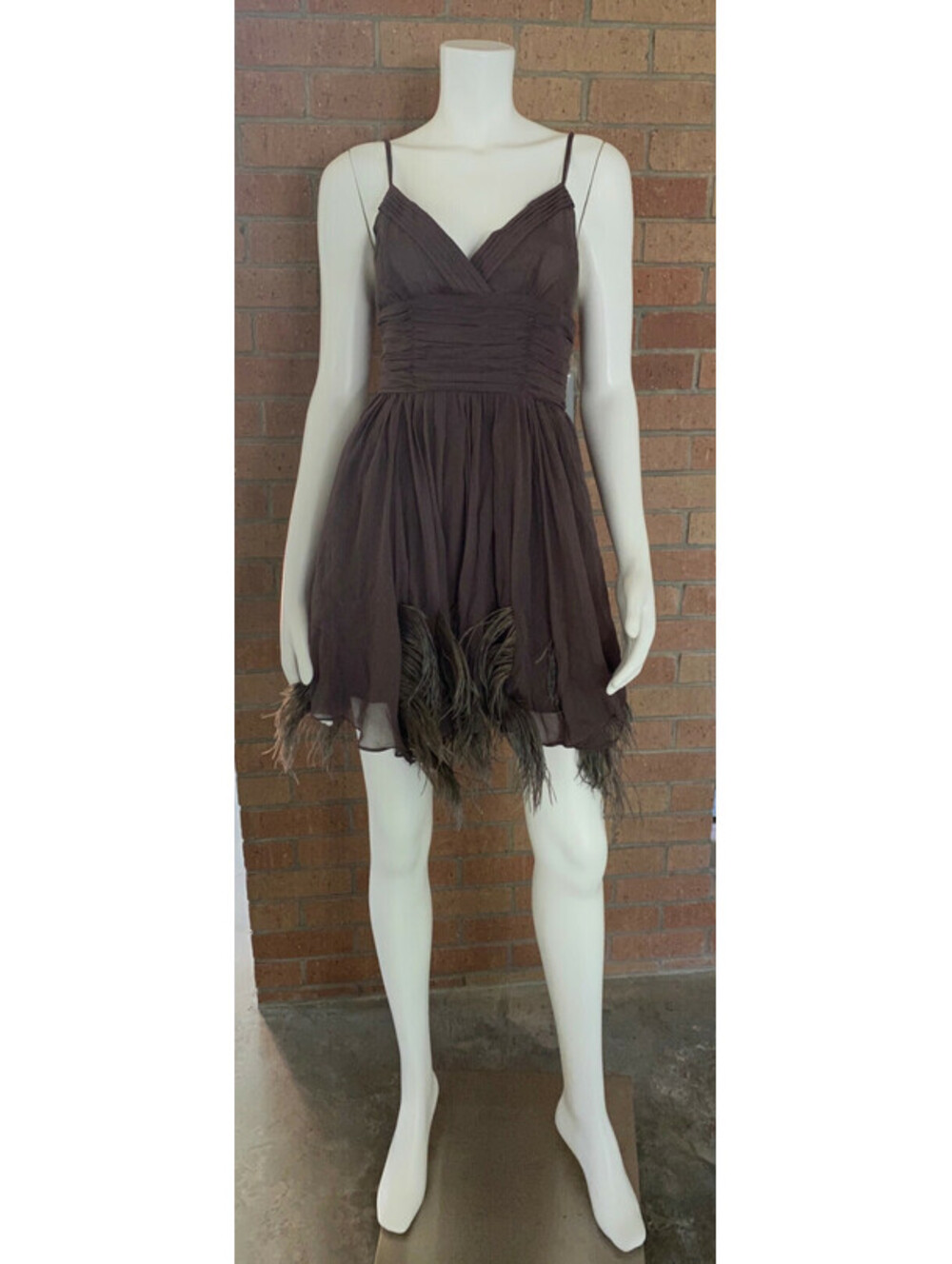 Womens FUMBLIN FOE SILK PARTY DRESS WITH FEATHERS Sleeveless MAUVE Cocktail XS